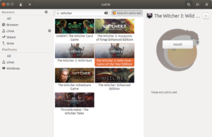 Lutris - wyszukiwanie instalatorów gier